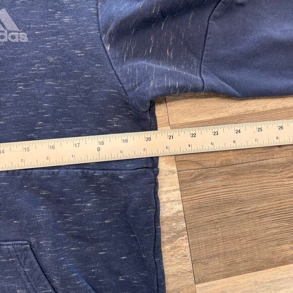 Adidas Navy Blue White Men S‎ Striped Cuffs Logo Sweatshirt Heather Hoodie - Picture 4 of 9